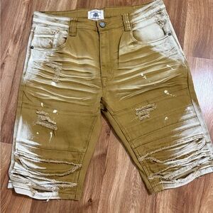 USED Tan Distressed Jean Shorts with Frayed Details